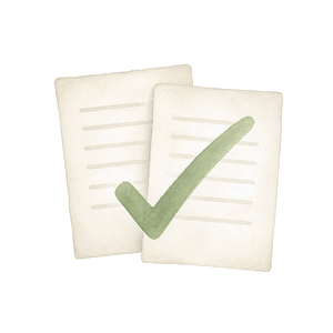 2枚の書類とチェックマークの水彩アイコン