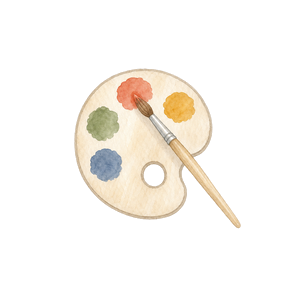 絵の具パレットと筆の水彩アイコン