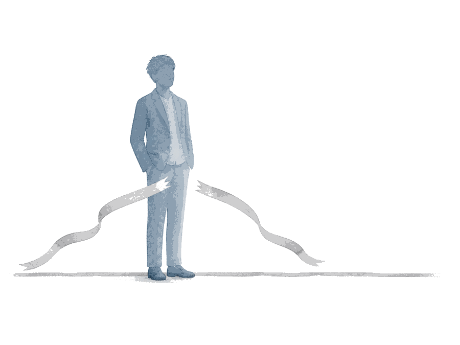 ゴールテープを切って立ち止まる人の水彩イラスト